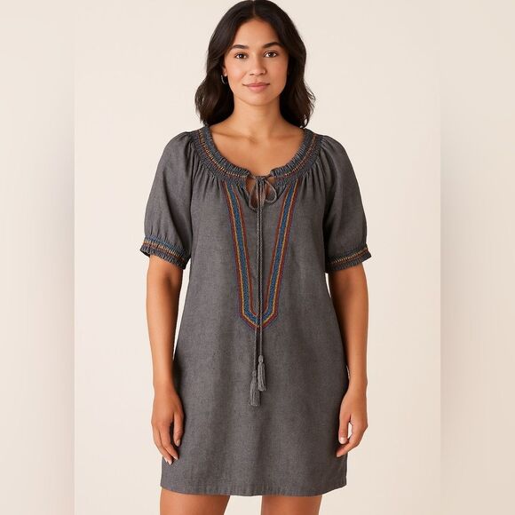 Tops - Flutterbye Gray Embroidered 100% cotton Tunic Top Size Large